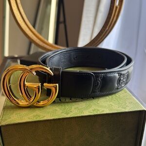 GG Marmont Calfskin Matelasse Marmont 40mm Belt- 80 32 Black